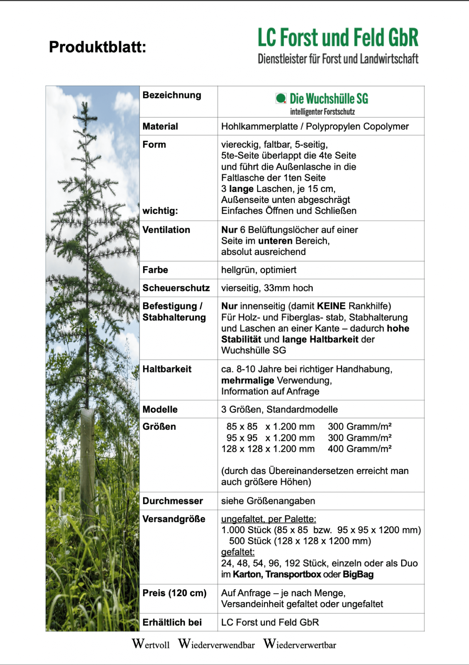 Produktblatt Wuchshülle SG